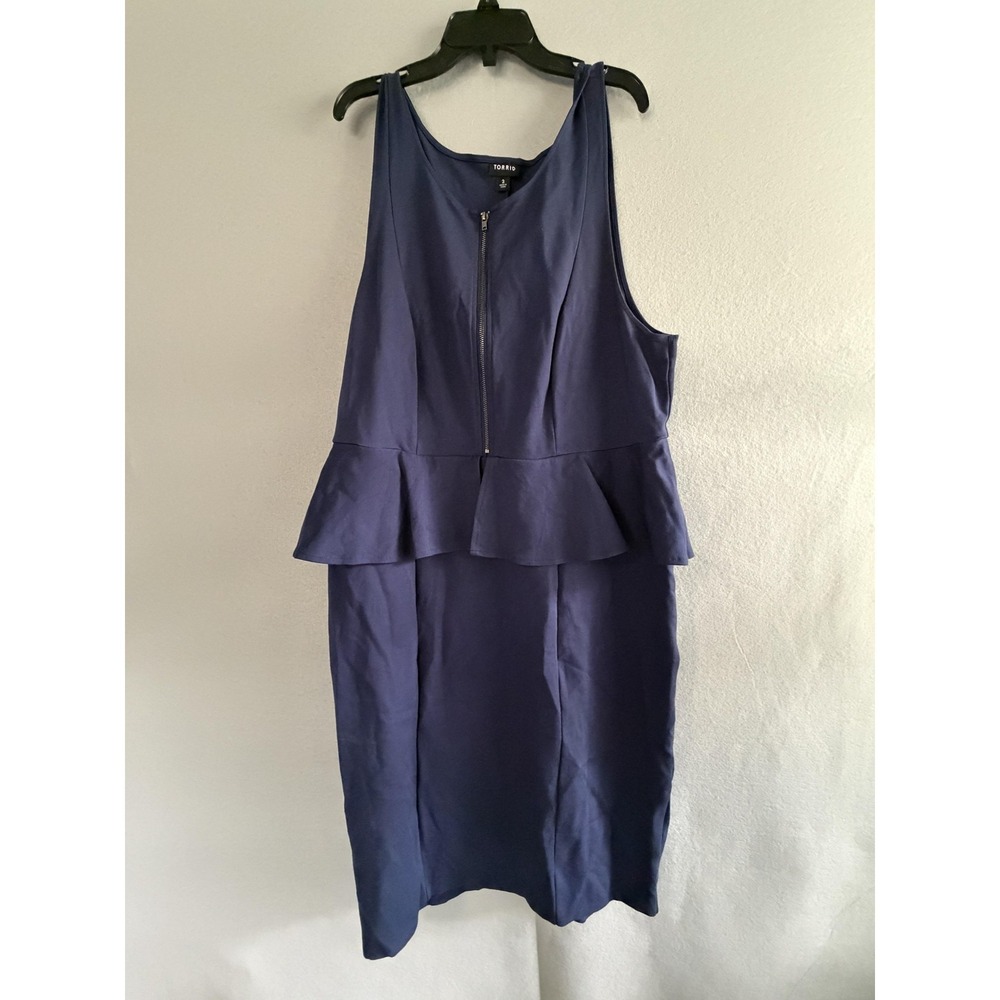 Torrid Dress Womens 3 Blue Sleeveless Peplum Zip Front Sheath Midi Stretch Knit